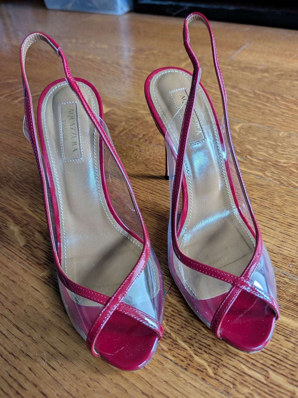 Aquazzura Firenzi Temptation Slingback Pumps Red Patent & PVC Size EU 37